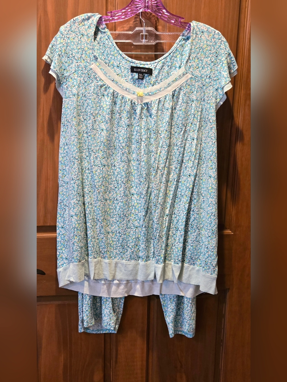 Ellen Tracy Blue Floral Short-Sleeve Pajama Set